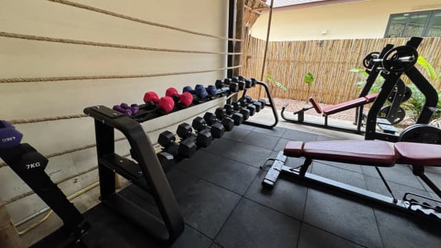 Workout equipment in the gym at SHI Phangan